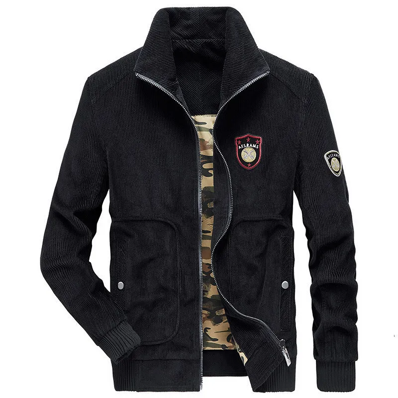 Herren Cordjacke mit Stehkragen, durchgehendem Reißverschluss und Badge-Details Nord Taschen