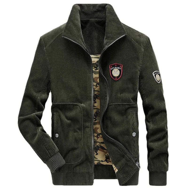 Herren Cordjacke mit Stehkragen, durchgehendem Reißverschluss und Badge-Details Nord Taschen