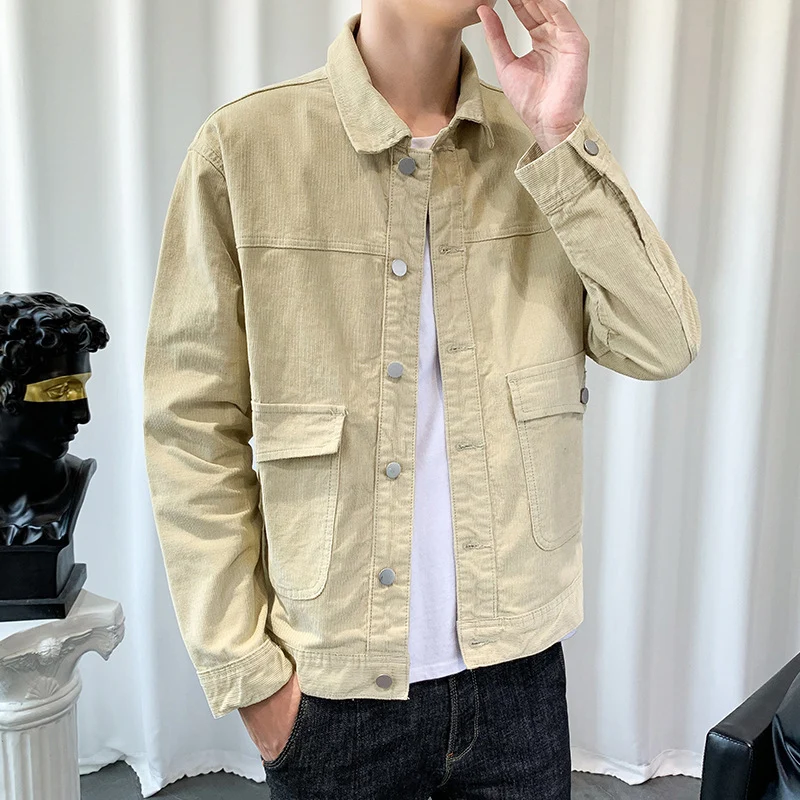 Herren Cordjacke im Worker‑Blouson‑Stil mit Metallknopf‑Verschluss und aufgesetzten Taschen Nord Taschen
