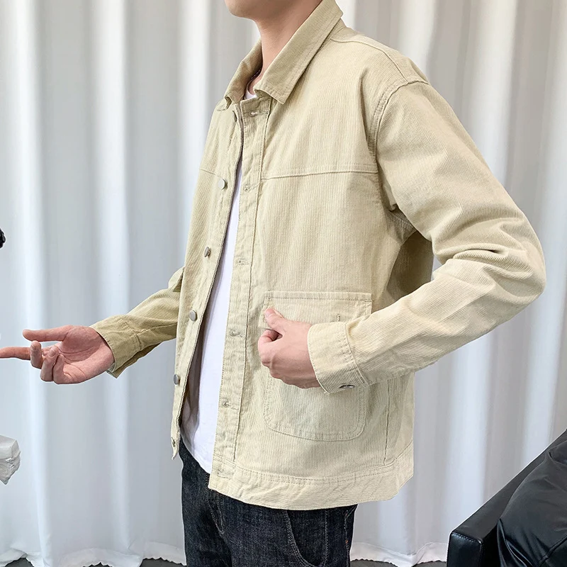 Herren Cordjacke im Worker‑Blouson‑Stil mit Metallknopf‑Verschluss und aufgesetzten Taschen Nord Taschen