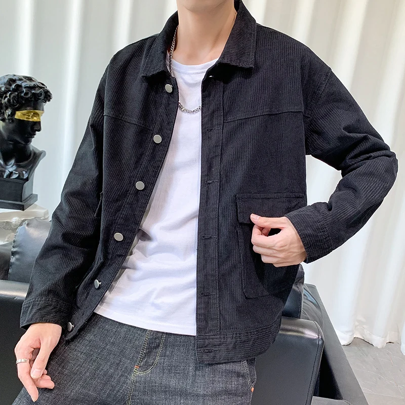 Herren Cordjacke im Worker‑Blouson‑Stil mit Metallknopf‑Verschluss und aufgesetzten Taschen Nord Taschen