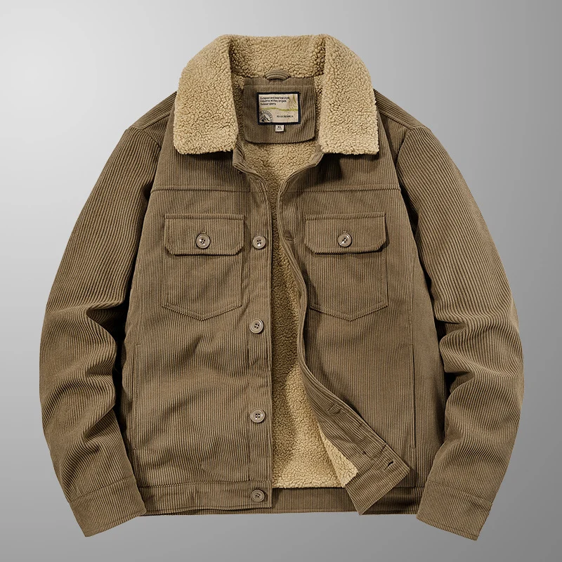 Herren Cordjacke im Truckerstil mit Teddyfutter und aufgesetzten Brusttaschen Nord Taschen