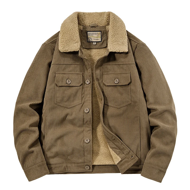 Herren Cordjacke im Truckerstil mit Teddyfutter und aufgesetzten Brusttaschen Nord Taschen