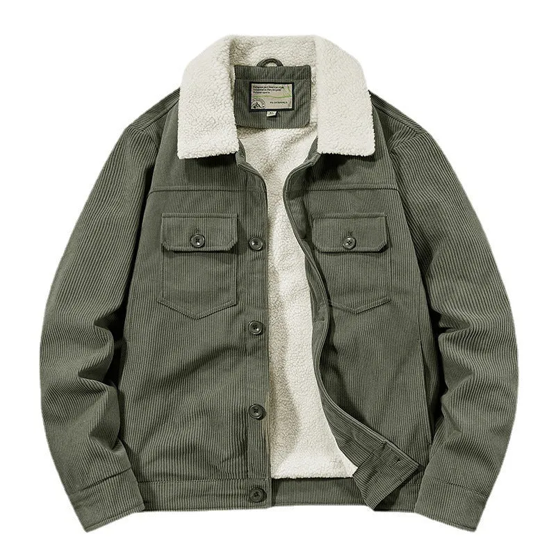 Herren Cordjacke im Truckerstil mit Teddyfutter und aufgesetzten Brusttaschen Nord Taschen