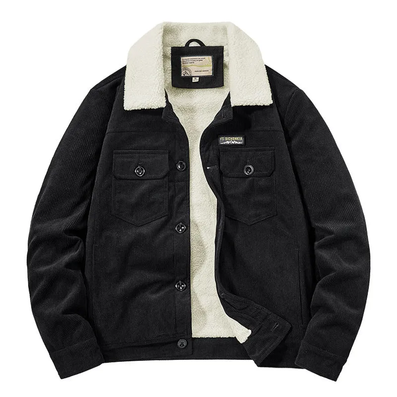 Herren Cordjacke im Truckerstil mit Teddyfutter und aufgesetzten Brusttaschen Nord Taschen