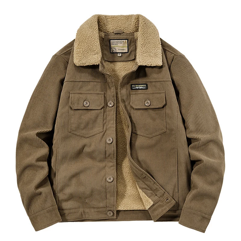 Herren Cordjacke im Truckerstil mit Teddyfutter und aufgesetzten Brusttaschen Nord Taschen