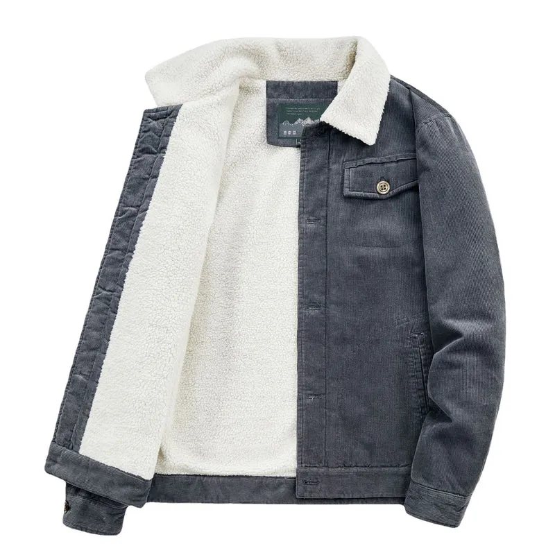 Herren Cord-Workerjacke mit voluminösem Sherpa‑Futter und Brustpattentasche Nord Taschen