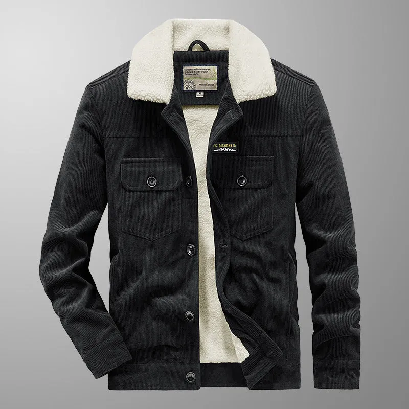 Herren Cord-Workerjacke im Truckerstil mit Druckknopfverschluss und Pattentaschen Nord Taschen