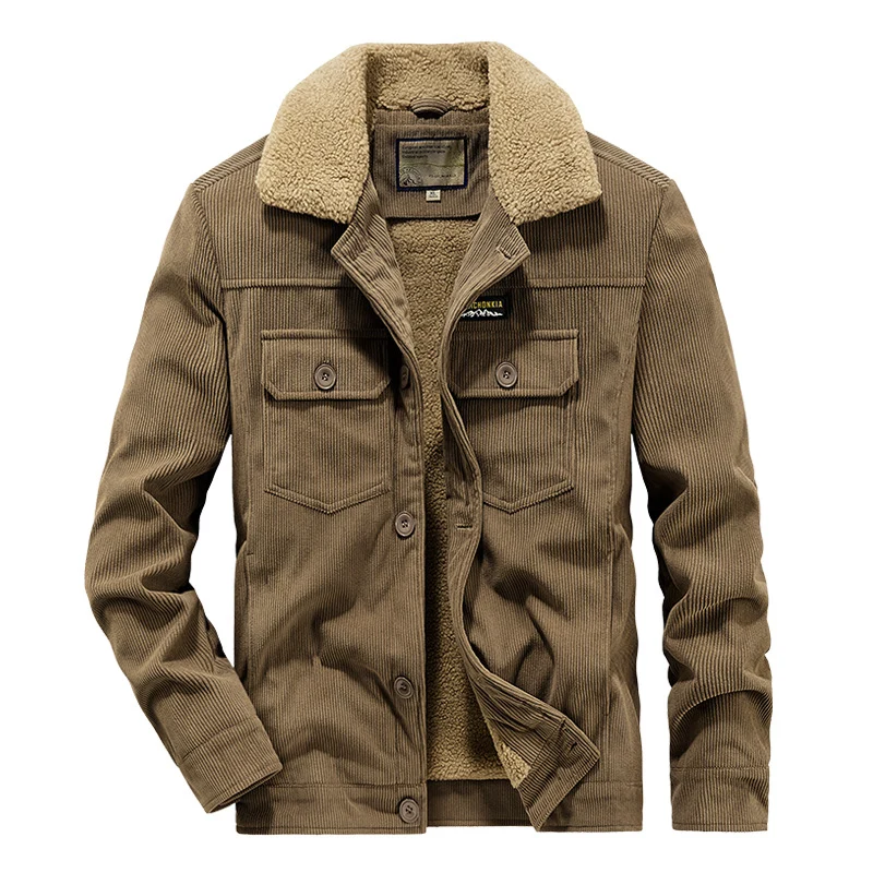 Herren Cord-Workerjacke im Truckerstil mit Druckknopfverschluss und Pattentaschen Nord Taschen