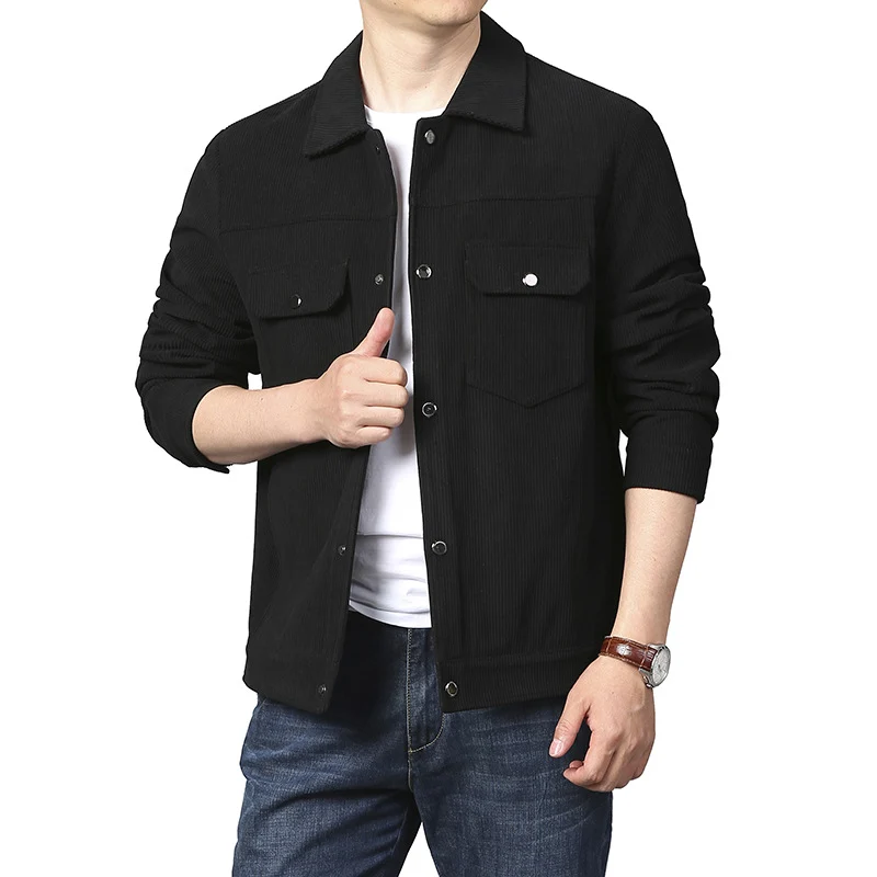 Herren Cord-Workerjacke im Truckerstil mit Druckknopfverschluss und Pattentaschen Nord Taschen