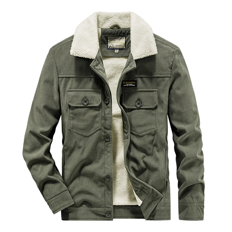 Herren Cord-Workerjacke im Truckerstil mit Druckknopfverschluss und Pattentaschen Nord Taschen