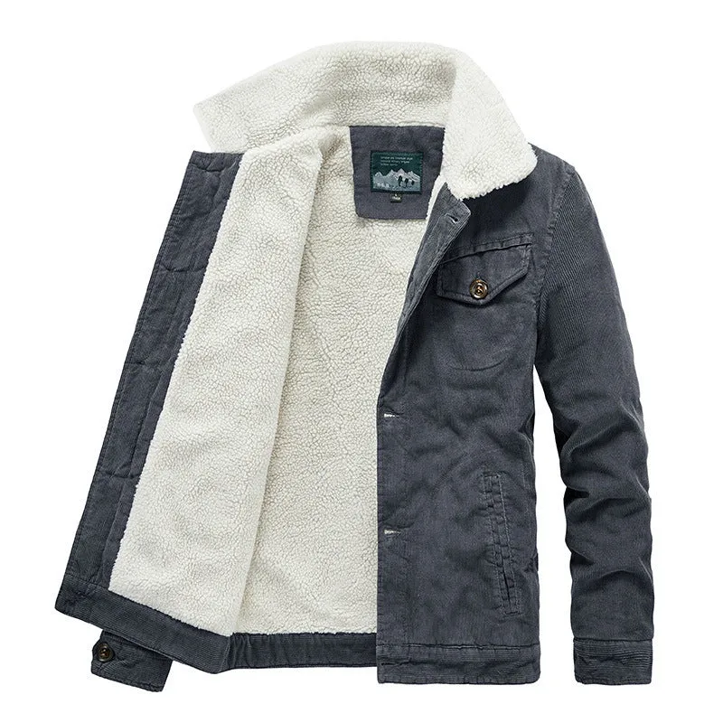 Herren Cord-Worker-Truckerjacke mit wärmender Sherpa-Innenfütterung und Hemdkragen Nord Taschen