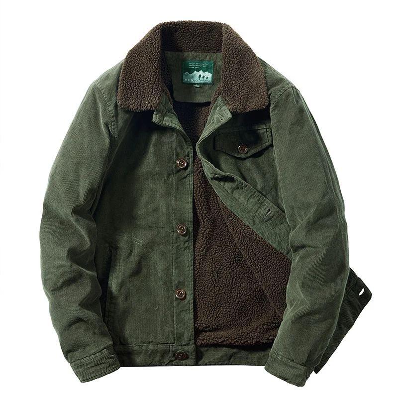 Herren Cord-Worker-Truckerjacke mit wärmender Sherpa-Innenfütterung und Hemdkragen Nord Taschen