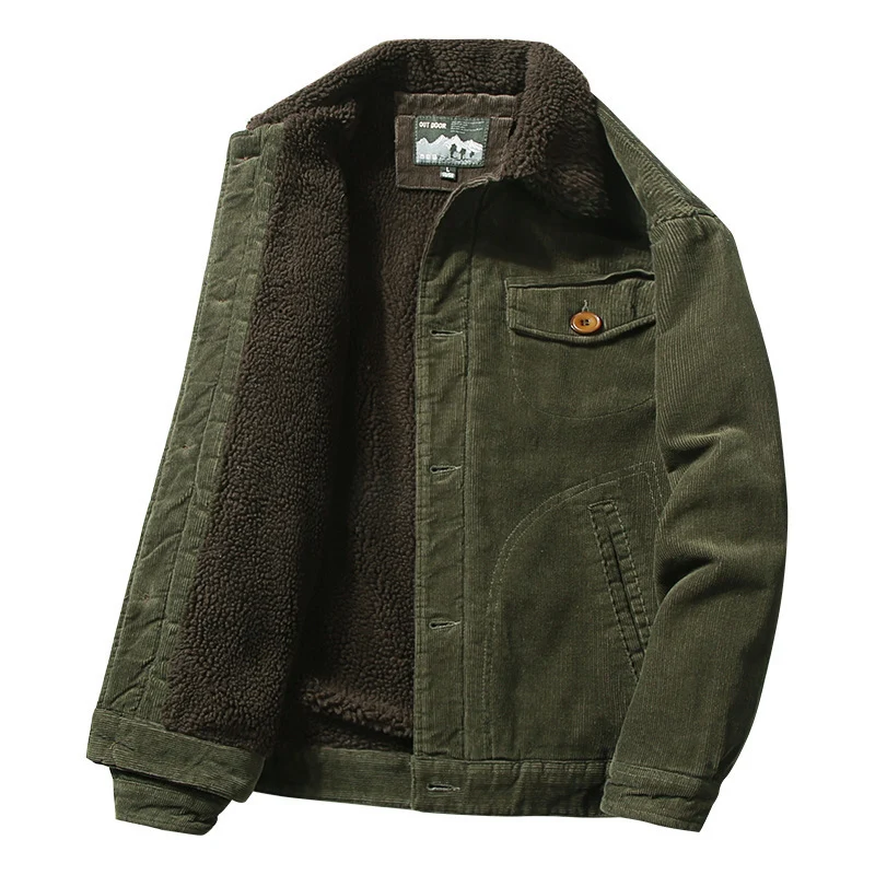 Herren Cord-Truckerjacke mit wärmender Teddy-Innenfütterung und Hemdkragen Nord Taschen