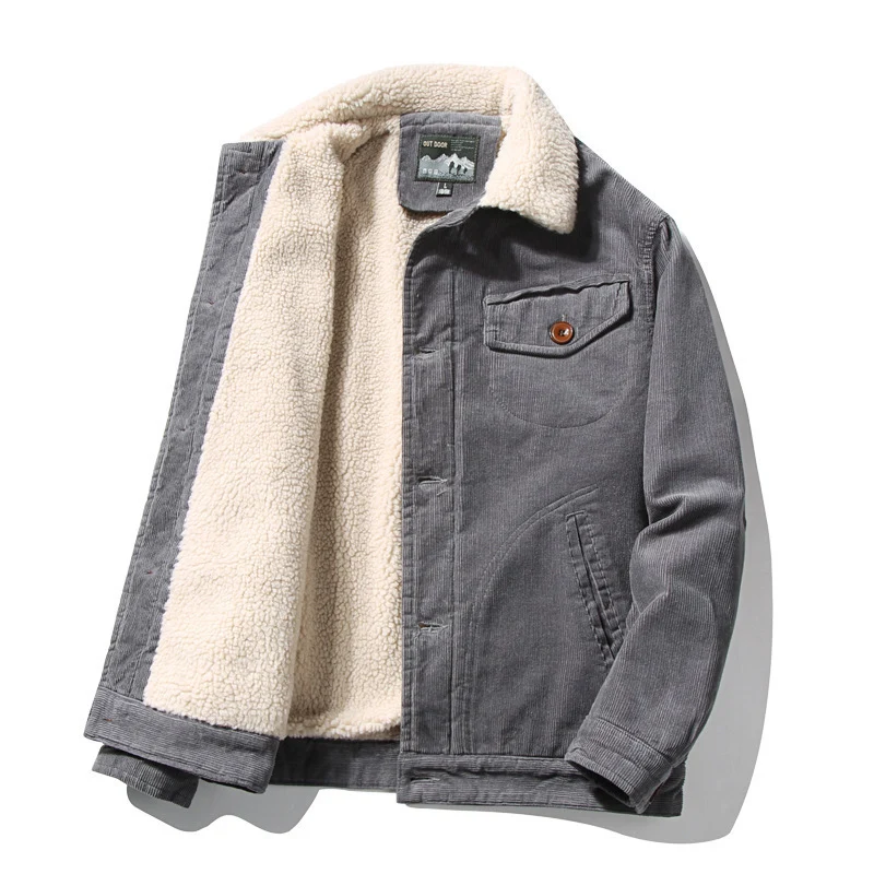 Herren Cord-Truckerjacke mit wärmender Teddy-Innenfütterung und Hemdkragen Nord Taschen
