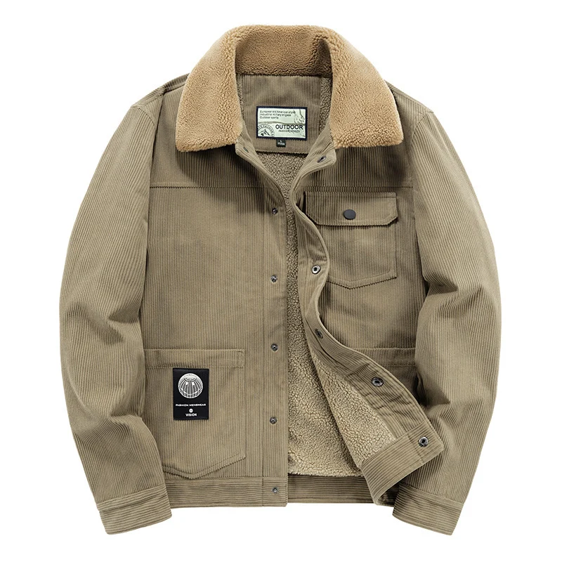 Herren Cord-Truckerjacke mit wärmender Sherpa-Isolierung und aufgesetzten Pattentaschen Nord Taschen