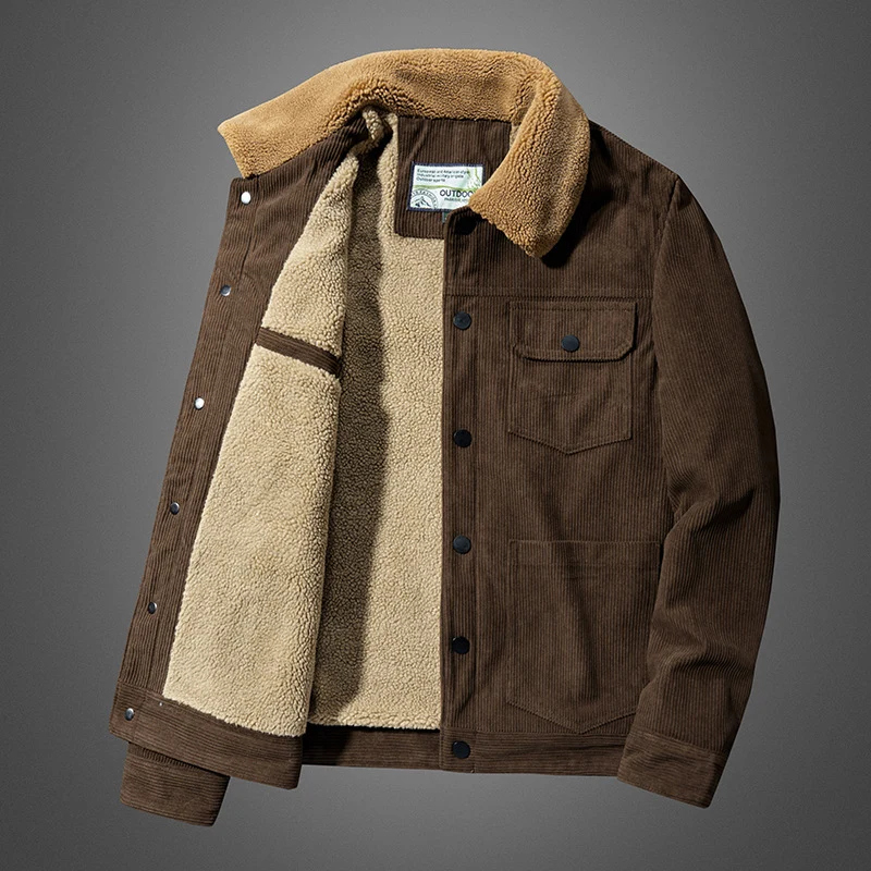 Herren Cord-Truckerjacke mit wärmender Sherpa-Isolierung und aufgesetzten Pattentaschen Nord Taschen