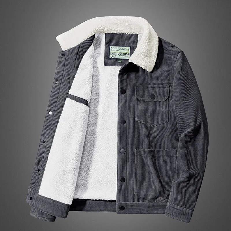 Herren Cord-Truckerjacke mit wärmender Sherpa-Isolierung und aufgesetzten Pattentaschen Nord Taschen