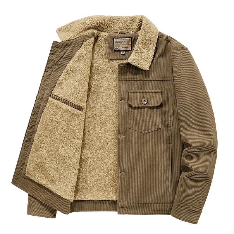 Herren Cord-Truckerjacke mit Sherpa-Innenfutter, Brustpattentasche und geradem Saum Nord Taschen