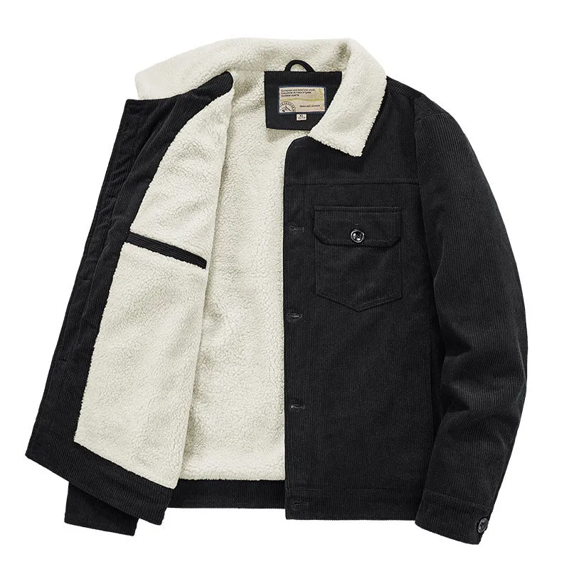 Herren Cord-Truckerjacke mit Sherpa-Innenfutter, Brustpattentasche und geradem Saum Nord Taschen