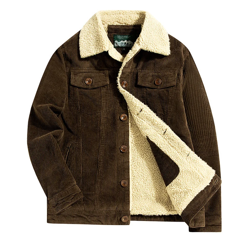 Herren Cord-Truckerjacke mit durchgehendem Teddyfutter und Brustpattentaschen Nord Taschen