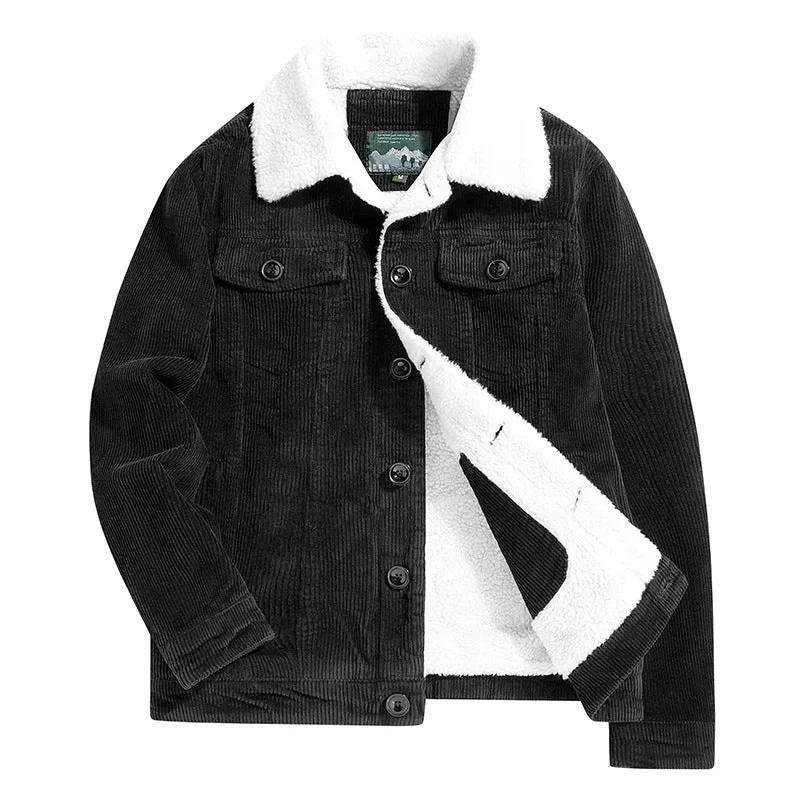 Herren Cord-Truckerjacke mit durchgehendem Teddyfutter und Brustpattentaschen Nord Taschen