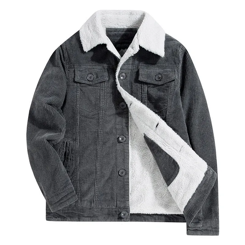Herren Cord-Truckerjacke mit durchgehendem Teddyfutter und Brustpattentaschen Nord Taschen