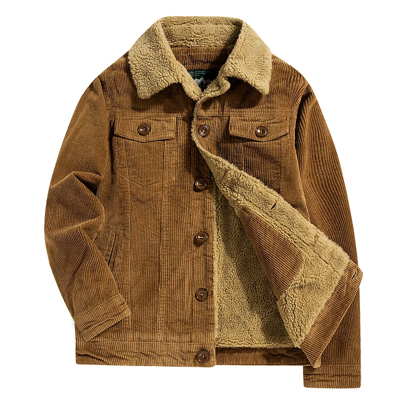Herren Cord-Truckerjacke mit durchgehendem Teddyfutter und Brustpattentaschen Nord Taschen