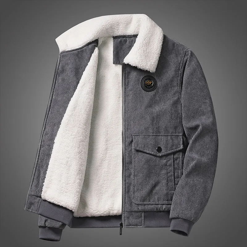 Herren Cord-Teddyjacke mit Sherpa-Futter, Reißverschluss und Utility-Taschen Nord Taschen