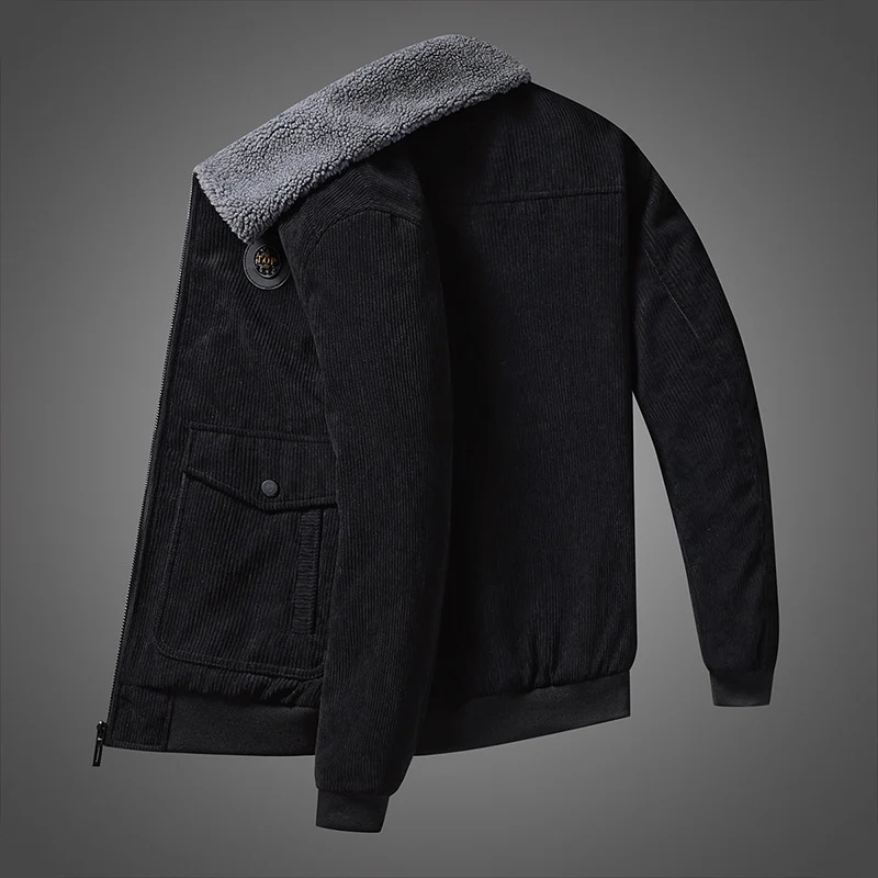 Herren Cord-Teddyjacke mit Sherpa-Futter, Reißverschluss und Utility-Taschen Nord Taschen