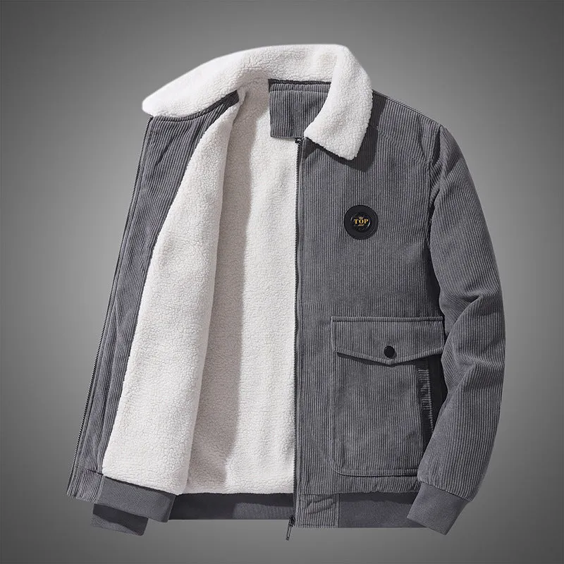 Herren Cord-Flightblouson mit Teddykragen, aufgesetzten Pattentaschen und geripptem Saum Nord Taschen