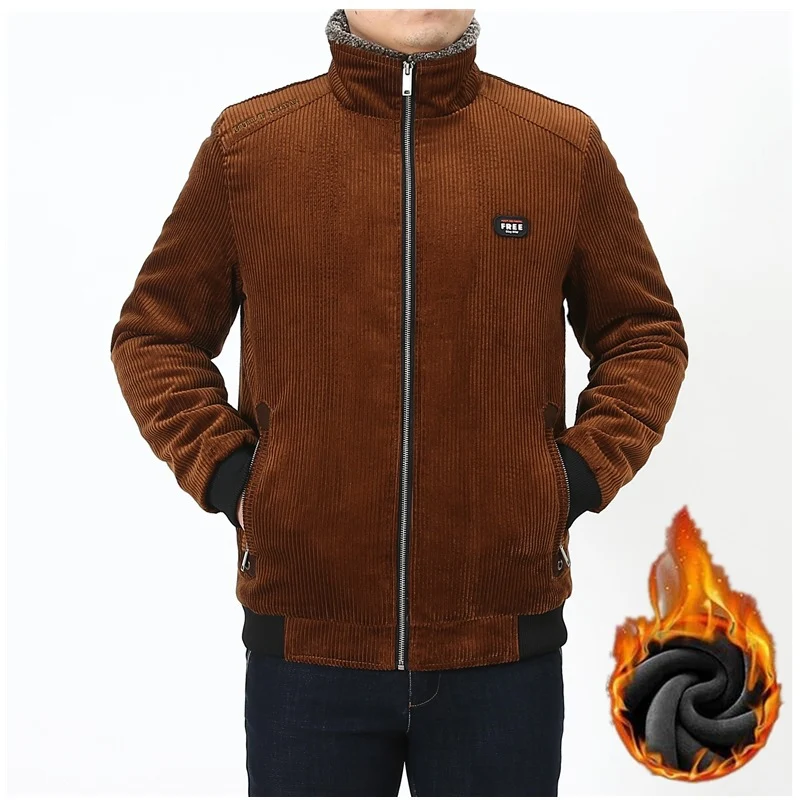 Herren Cord‑Fieldjacke mit kuscheliger Teddyfleece‑Innenlage und Stehkragen Nord Taschen