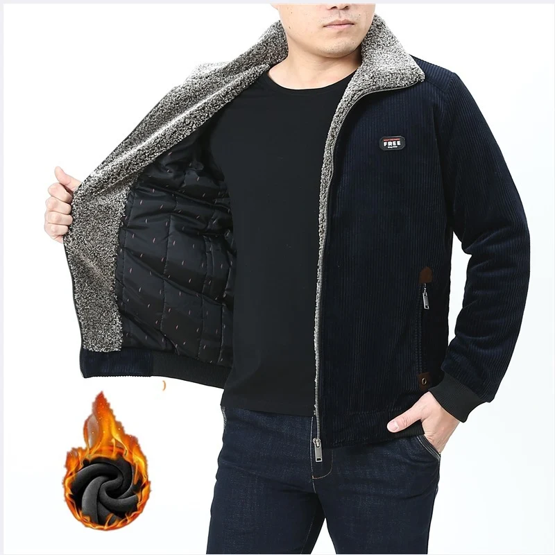 Herren Cord‑Fieldjacke mit kuscheliger Teddyfleece‑Innenlage und Stehkragen Nord Taschen