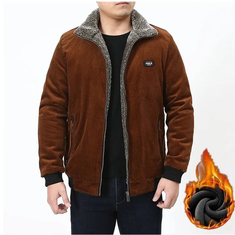 Herren Cord‑Fieldjacke mit kuscheliger Teddyfleece‑Innenlage und Stehkragen Nord Taschen