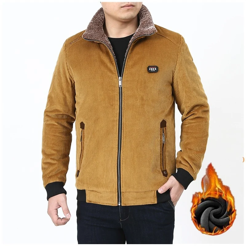 Herren Cord‑Fieldjacke mit kuscheliger Teddyfleece‑Innenlage und Stehkragen Nord Taschen