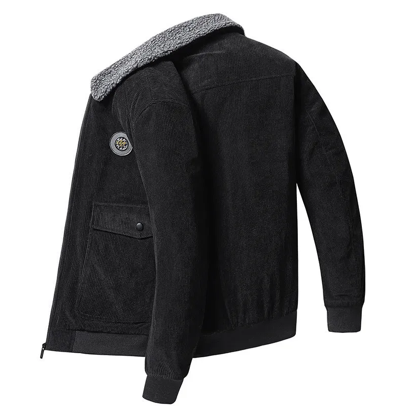Herren Cord-Fieldblouson im Aviator-Style mit Sherpa-Kragen und Utility-Pattentaschen Nord Taschen