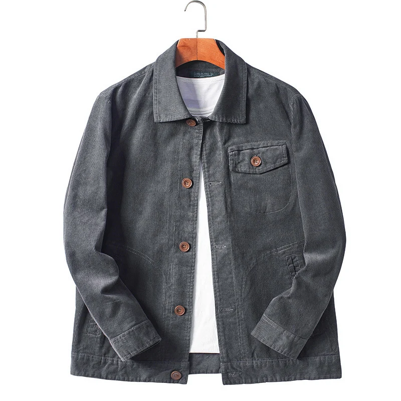 Herren Cord-Chorejacke im Worker-Stil mit Hemdkragen und Holzknopf-Verschluss Nord Taschen