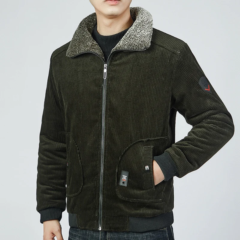 Herren Cord-Bomberblouson mit Sherpa-Kragen, Thermo-Futter und Utility-Taschen Nord Taschen