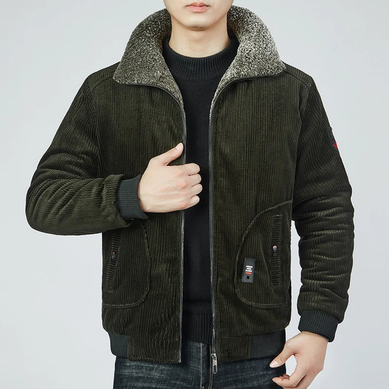 Herren Cord-Bomberblouson mit Sherpa-Kragen, Thermo-Futter und Utility-Taschen Nord Taschen
