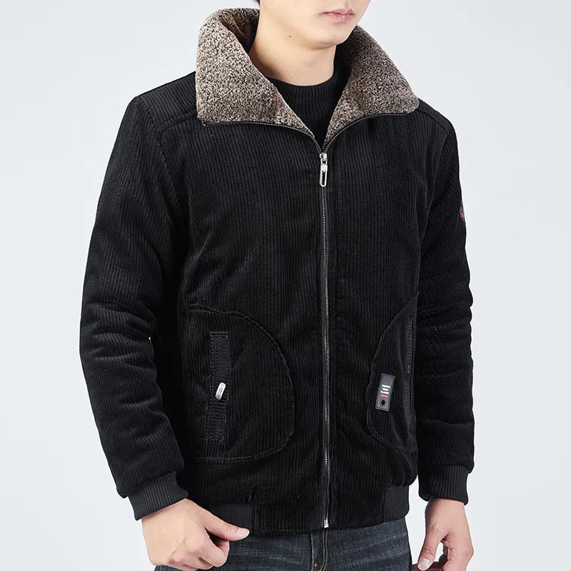 Herren Cord-Bomberblouson mit Sherpa-Kragen, Thermo-Futter und Utility-Taschen Nord Taschen