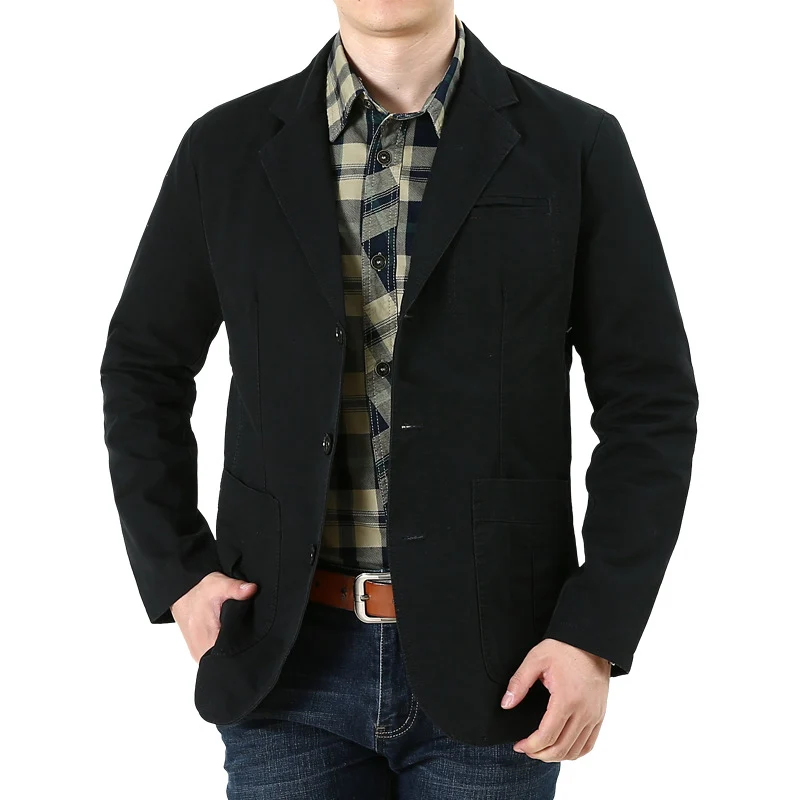 Herren Casual-Leinenblazer im Worker-Blousonstil mit Hemdkragen, aufgesetzten Pattentaschen und gestreiftem Innenfutter Nord Taschen