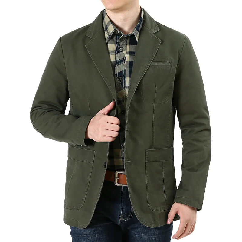 Herren Casual-Leinenblazer im Worker-Blousonstil mit Hemdkragen, aufgesetzten Pattentaschen und gestreiftem Innenfutter Nord Taschen