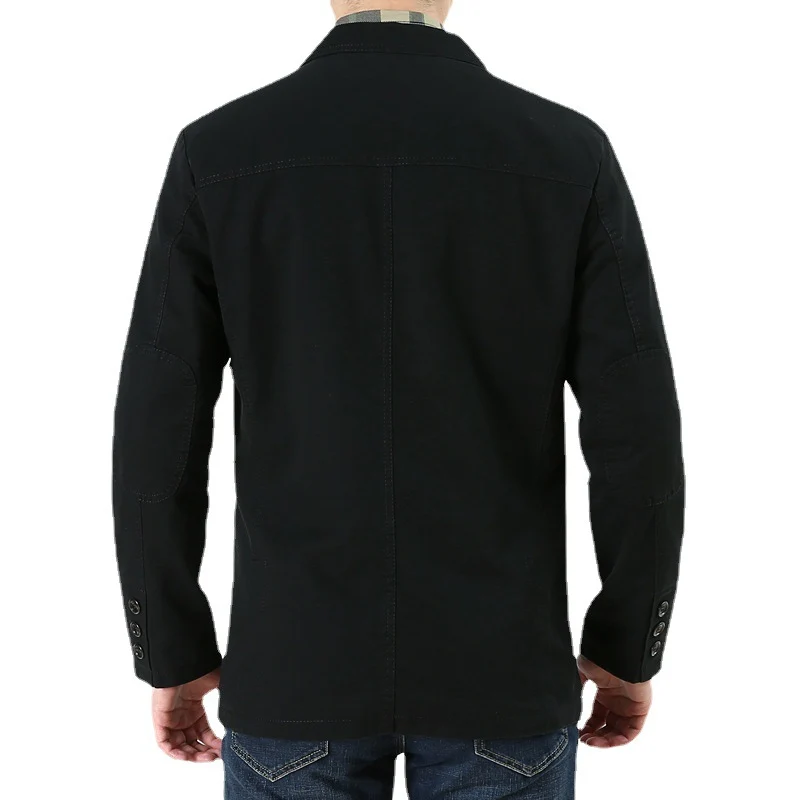 Herren Casual-Leinenblazer im Worker-Blousonstil mit Hemdkragen, aufgesetzten Pattentaschen und gestreiftem Innenfutter Nord Taschen
