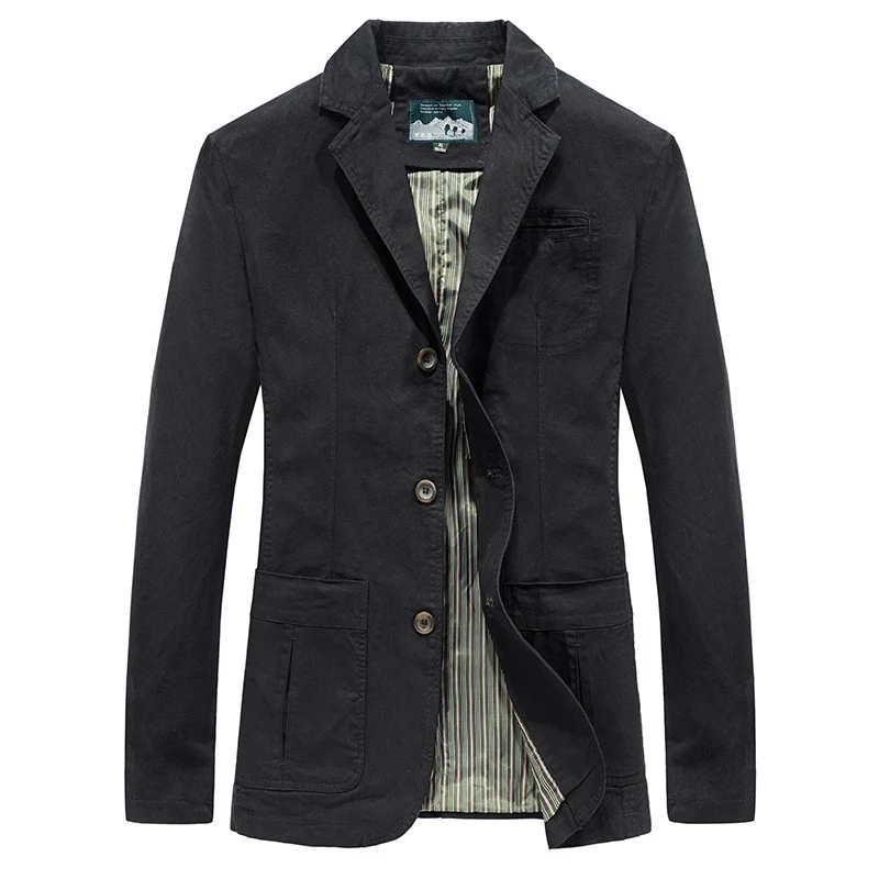 Herren Casual-Leinenblazer im Worker-Blousonstil mit Hemdkragen, aufgesetzten Pattentaschen und gestreiftem Innenfutter Nord Taschen