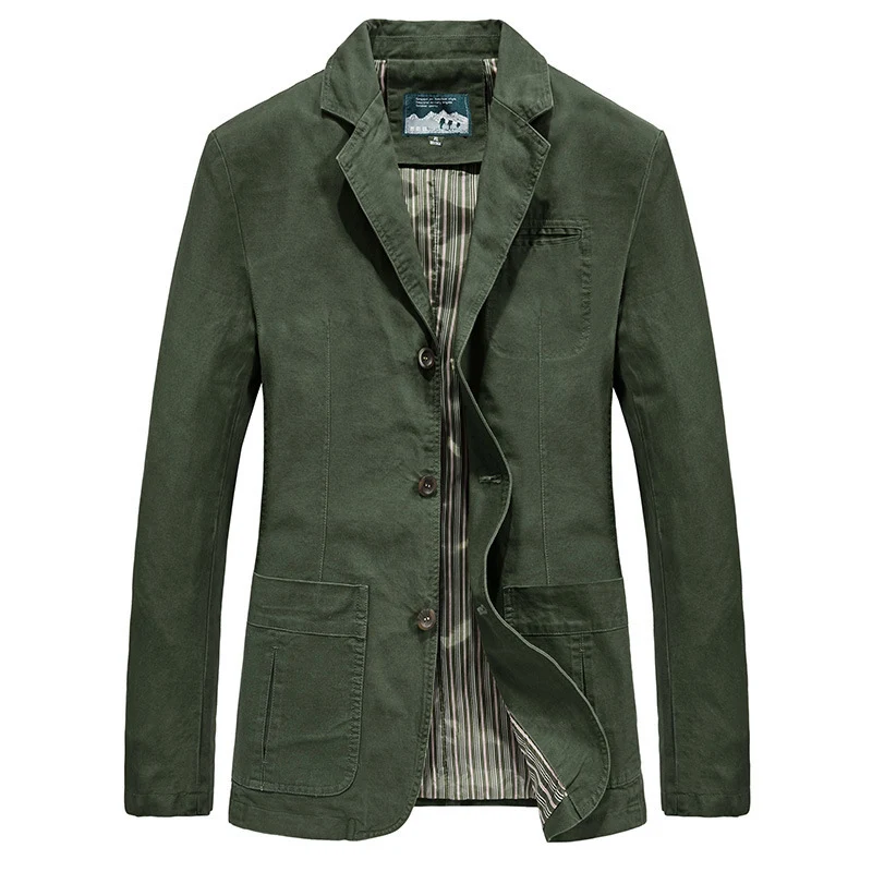 Herren Casual-Leinenblazer im Worker-Blousonstil mit Hemdkragen, aufgesetzten Pattentaschen und gestreiftem Innenfutter Nord Taschen