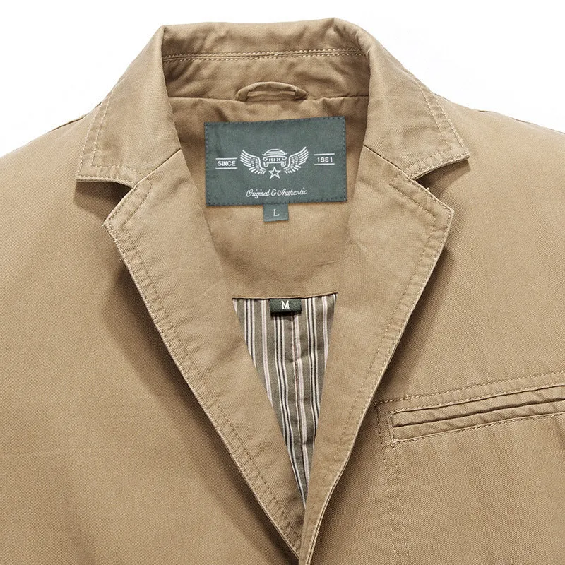 Herren Casual-Canvas-Sakko im Worker-Blouson-Stil mit Hemdkragen und aufgesetzten Taschen Nord Taschen
