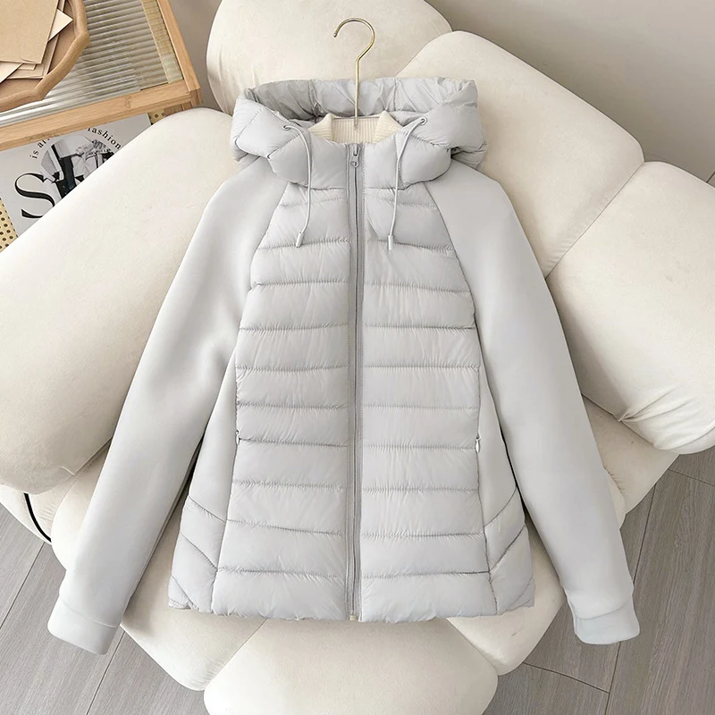 Damen nan gesteppte Hybridjacke mit Kapuze, Softshell-Ärmeln und leichter Thermoisolierung Nord Taschen