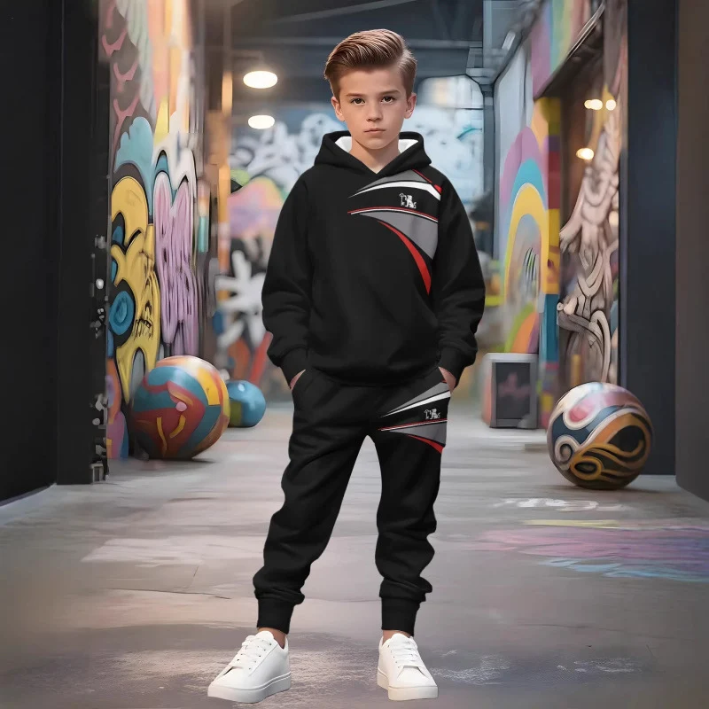 Unisex Kinder Jogginganzug mit Kapuzenpullover und detailreichem Auto-Print Arvani
