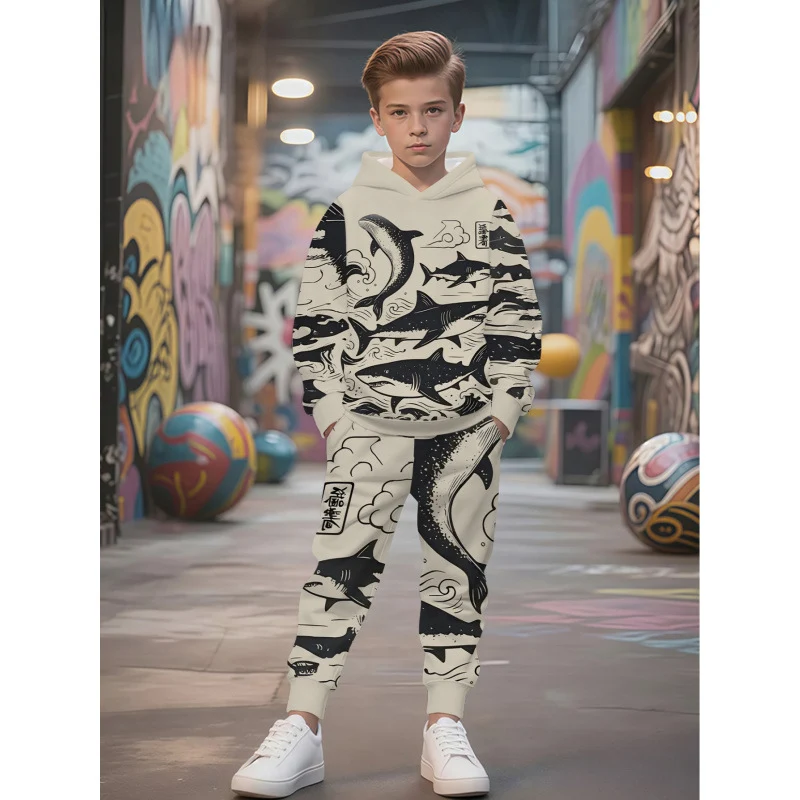 Unisex Kinder Jogginganzug mit Kapuzenpullover und detailreichem Auto-Print Arvani
