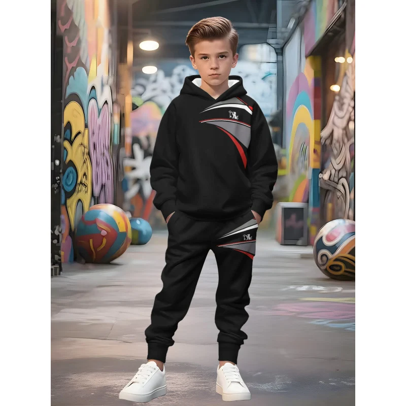 Unisex Kinder Jogginganzug mit Kapuzenpullover und detailreichem Auto-Print Arvani